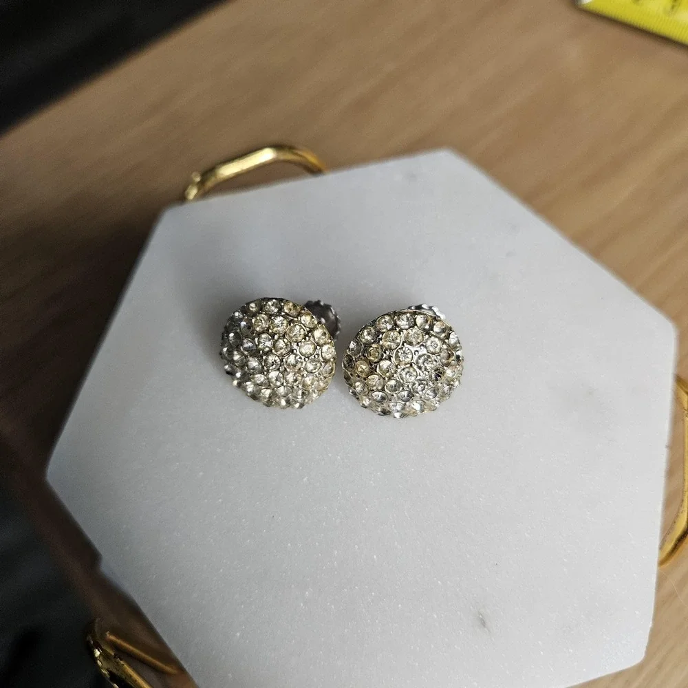 vintage Coro clear rhinestone silver‎ tone round screw back earrings